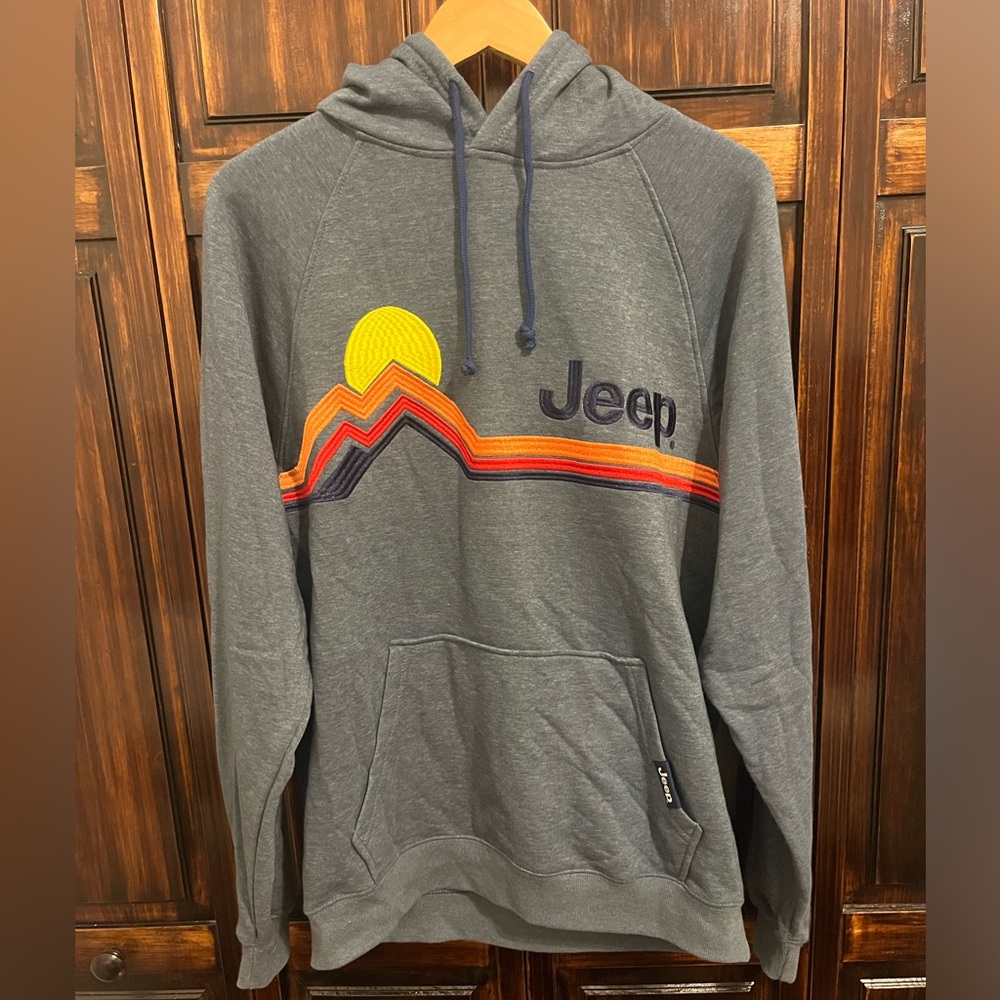 Jeep Blue Green Hoodie with Colorful Mountain Design